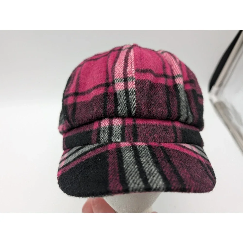 Old County Road Pink Black Plaid Newsboy Cap Wool Blend Hat One Size